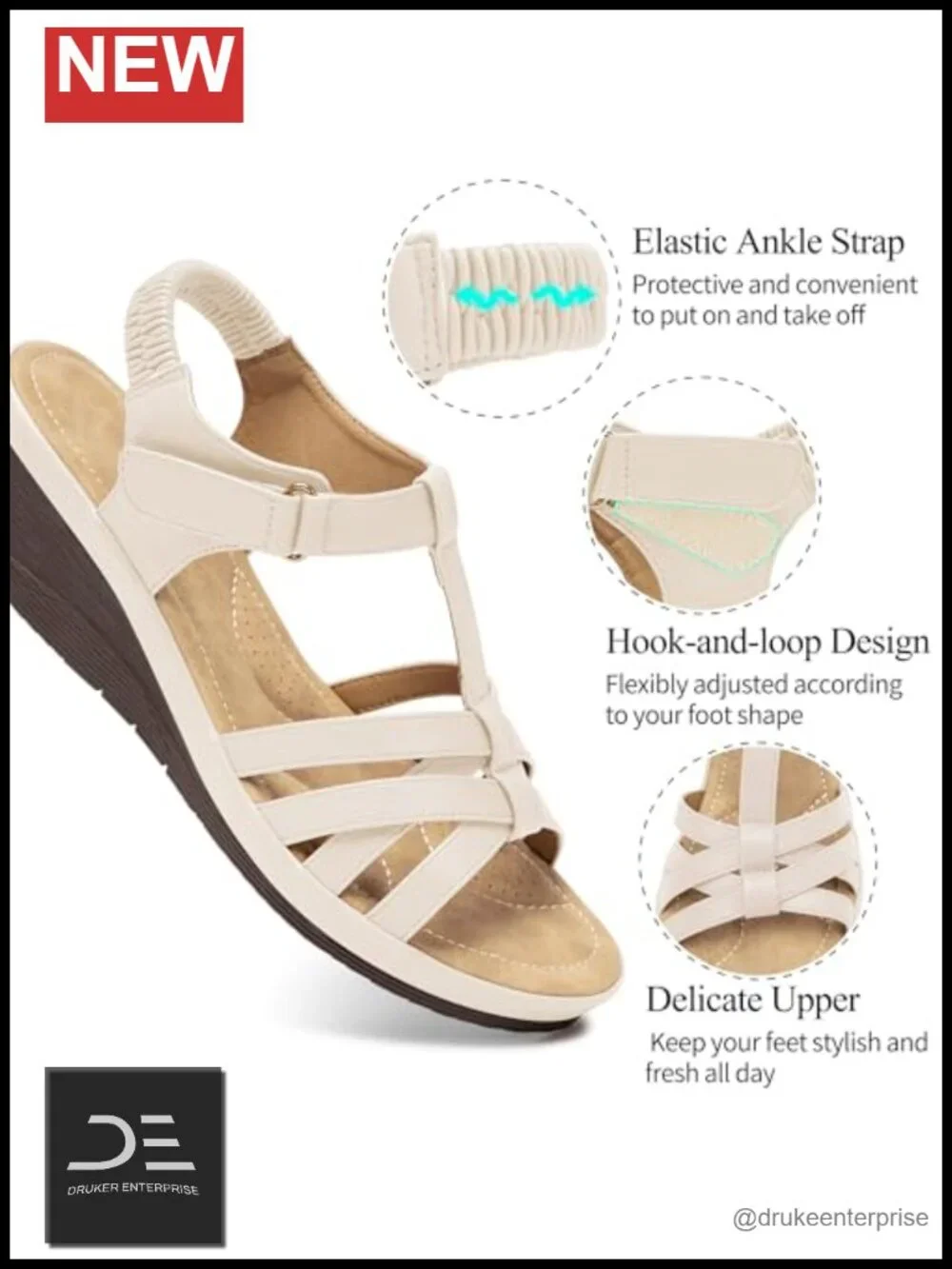 Wedge Sandals - Comfort Cushioned Non-Slip Sole for All-Day Walking